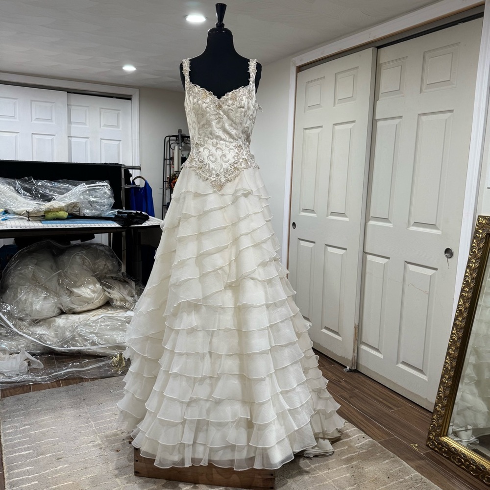 Beaded, Ruffled Wedding Gown